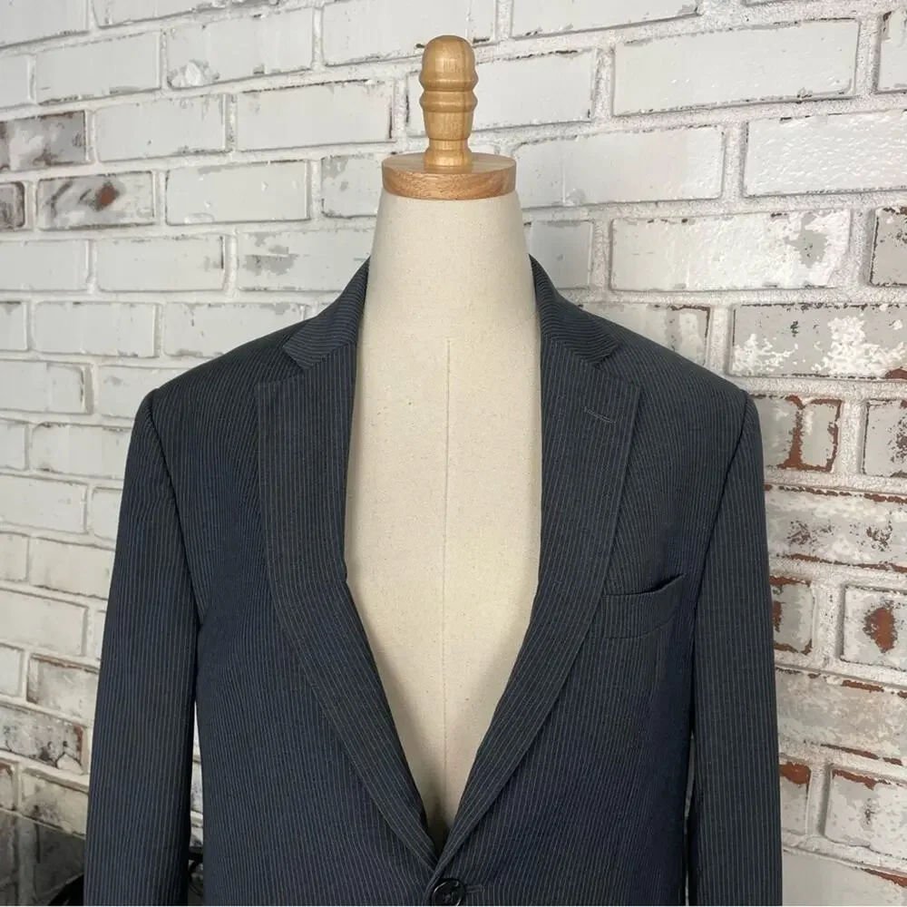 Vintage 90s Pierre Carden Men’s Grey Pin Stripe Lined Blazer Size 36